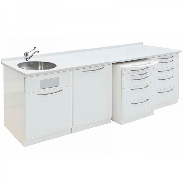 Meuble métallique pour cabinet dentaire avec lavage intégré à gauche Meuble métallique pour cabinet dentaire avec lavage intégré à gauche