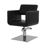 Chaise de coiffure Ball: Lignes carrées, sobres et élégantes, avec accoudoirs et piètement chromé