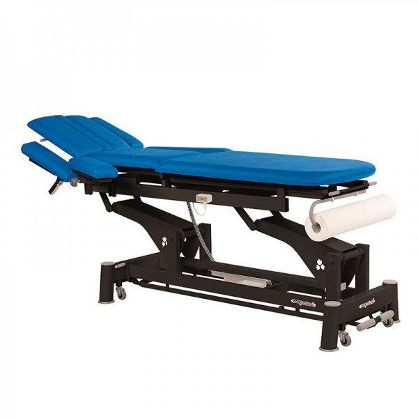 Table de massage électrique technique écoposturale : trois corps avec structure bielle noire, bras ventilateur et tête T03 (62 x 200 cm)
