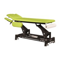 Table de massage électrique technique écoposturale : deux corps avec bras repliables, structure bielle noire et tête T03 (62 x 207 cm)