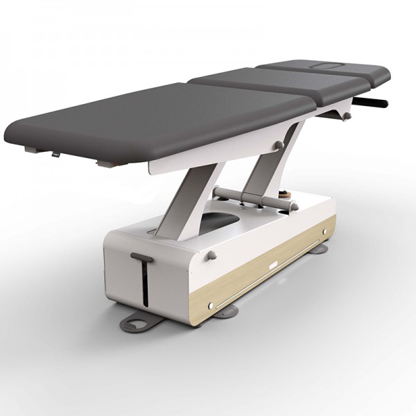 Table de physiothérapie électrique Swop 3 Pro Physio : trois corps avec tête de lit courte, partie médiane motorisée, revêtement personnalisable sans couture, à double piston, un modèle qui change les règles du jeu