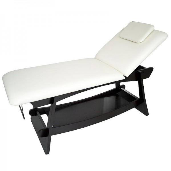 Table SPA et esthétique Delto à deux corps : Structure fixe en bois, trou facial, porte-rouleau de papier toilette et dossier réglable