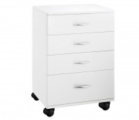 Chariot en bois blanc pratique: équipé de quatre tiroirs et de quatre roues pour une plus grande mobilité Chariot en bois blanc pratique: équipé de quatre tiroirs et de quatre roues pour une plus grande mobilité