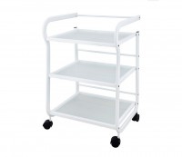 Chariot Help en métal blanc : Equipé de trois grandes tablettes en verre translucide Chariot Help en métal blanc : Equipé de trois grandes tablettes en verre translucide
