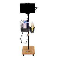 Chariot de transport pour échographe portable SonoEye P2 Kinefis avec base en bois et accessoires Chariot de transport pour échographe portable SonoEye P2 Kinefis avec base en bois et accessoires
