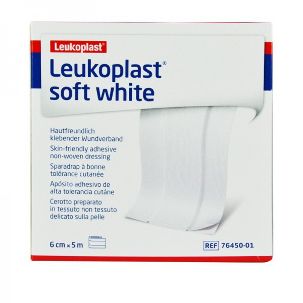 Leukoplast Soft White 6 cm x 5 mètres : Bandelettes et bandelettes haute tolérance cutanée (TNT) Leukoplast Soft White 6 cm x 5 mètres : Bandelettes et bandelettes haute tolérance cutanée (TNT)