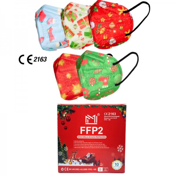 Masques de Noël FFP2 et certificat CE européen (emballés individuellement - boîte de 10 unités)