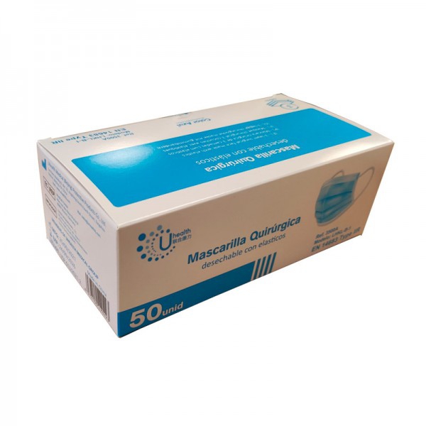 Masques chirurgicaux à haut risque 3 couches Type IIR (certification sanitaire). Boîte 50 unités Masques chirurgicaux à haut risque 3 couches Type IIR (certification sanitaire). Boîte 50 unités