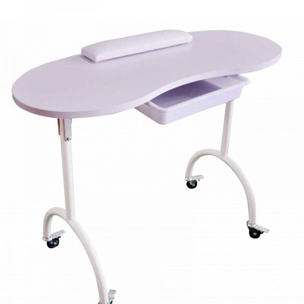 Table de manucure portable pliante Palmar: équipée d'un tiroir, d'un coussin de repose-mains et de roues verrouillables