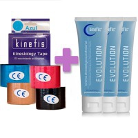 OFFRE PACK BANDAGE KINEFIS : 6 rouleaux de bandage neuromusculaire Kinefis Kinesiology tape 5cm x 5m + 3 Crèmes Kinefis Evolution 200 cc