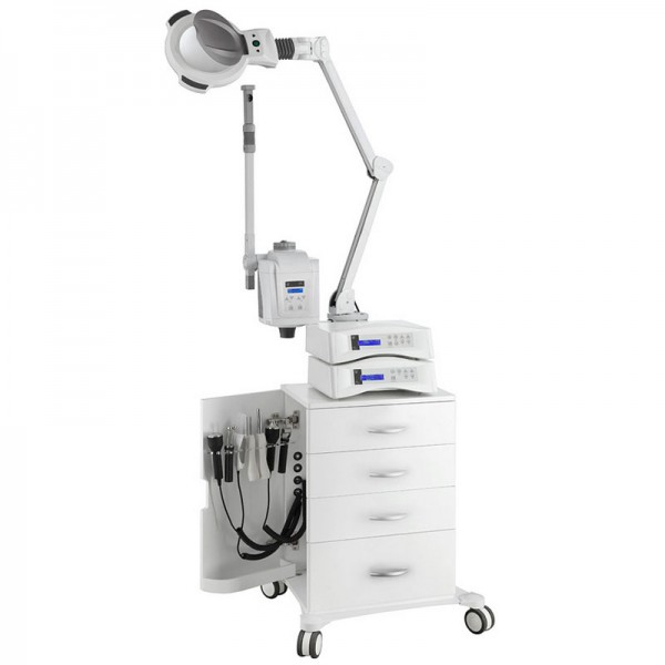 Tour multifonction avec loupe à cinq grossissements et vaporisateur Kpsule : Quatre tiroirs et deux portes latérales Tour multifonction avec loupe à cinq grossissements et vaporisateur Kpsule : Quatre tiroirs et deux portes latérales