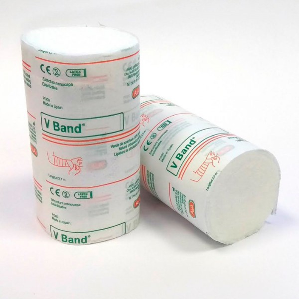 VBand 10 cm x 2,7 mètres : bandage de rembourrage 100 % viscose, avec une double couche de tissu non tissé (sachet de 12 unités) VBand 10 cm x 2,7 mètres : bandage de rembourrage 100 % viscose, avec une double couche de tissu non tissé (sachet de 12 unités)