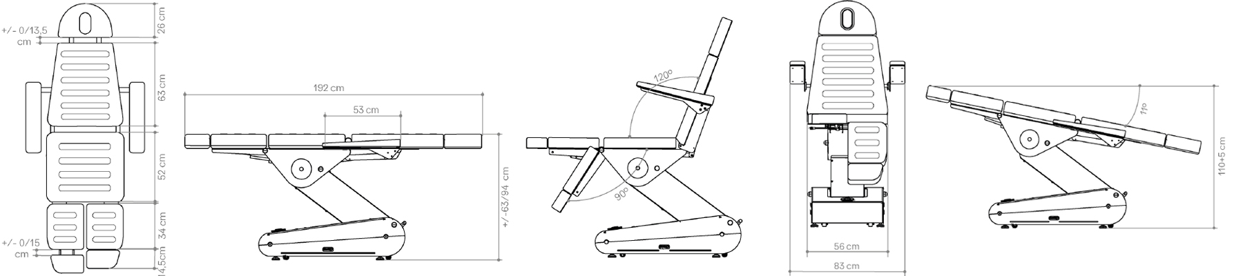 Fauteuil de podologie Swop P3 Podo : dimensions